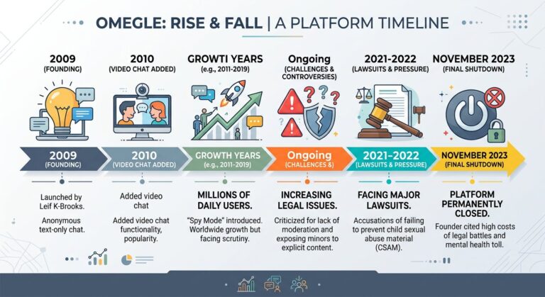 Timeline infographic of Omegle shutdown events