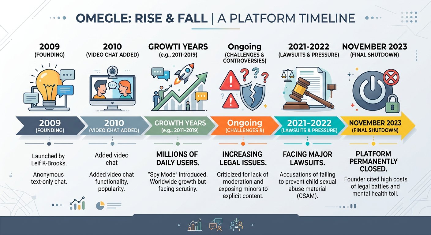 Timeline infographic of Omegle shutdown events