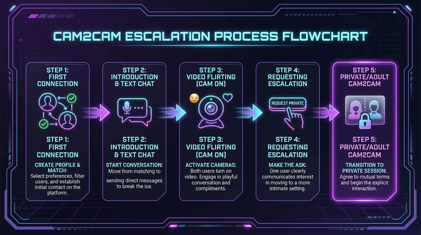 Step by step cam2cam escalation script from first connection to naked cam2cam 5 stages guide 2026