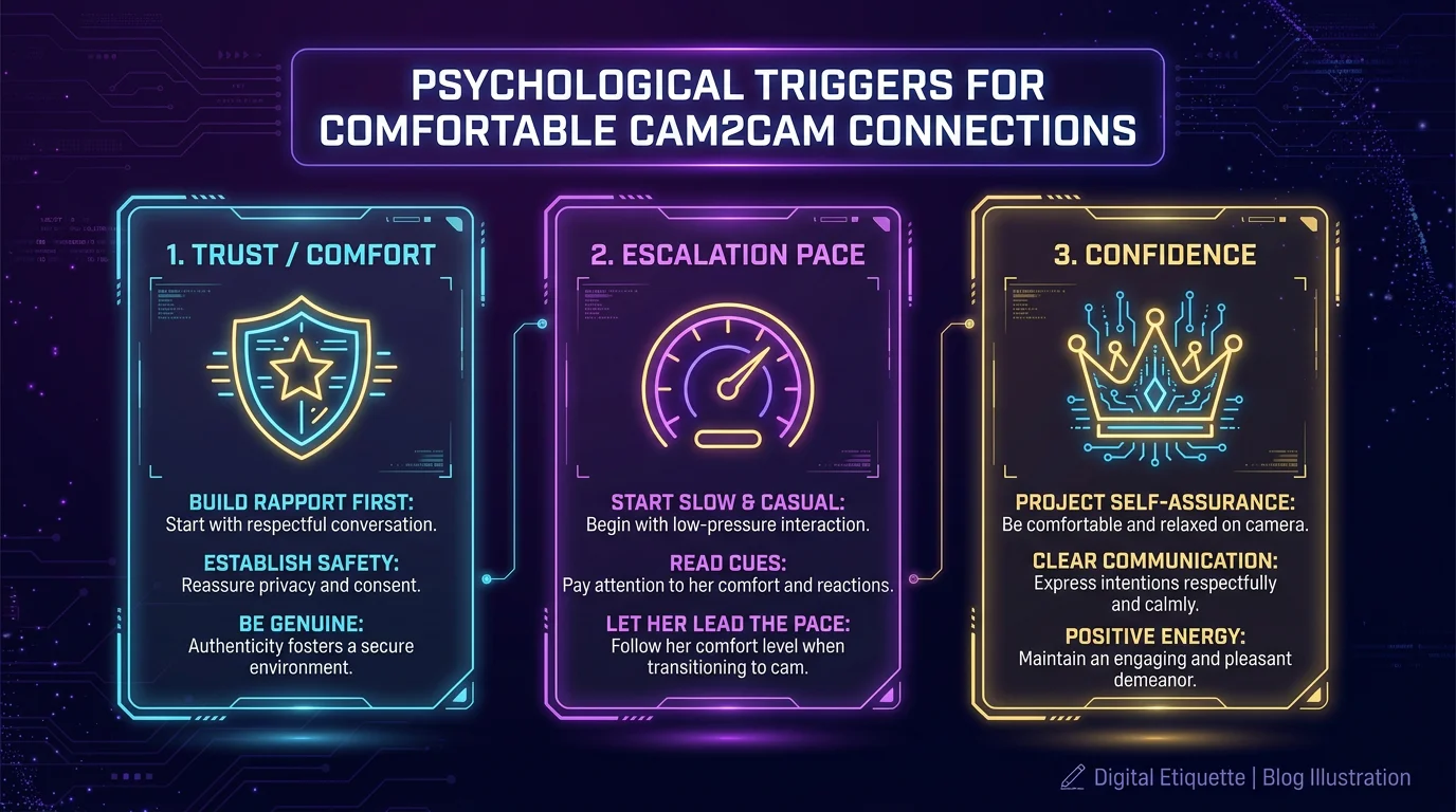 3 psychological triggers to get girls naked on cam2cam in 2026 trust comfort escalation pace and confidence