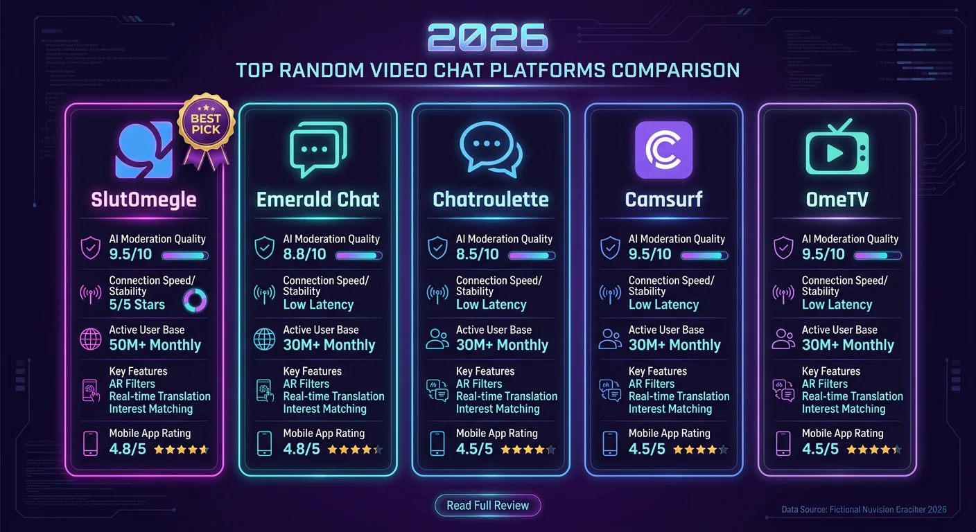 SlutOmegle vs Emerald Chat vs Chatroulette vs Camsurf vs OmeTV comparison showdown 2026